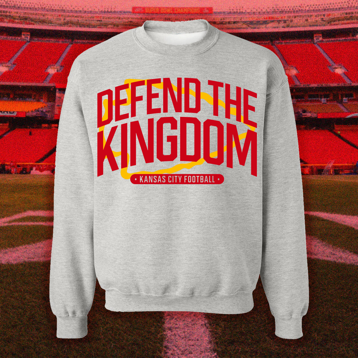 Sport grey sweatshirt with 'Defend The Kingdom' screen-printed graphic by Always Outside